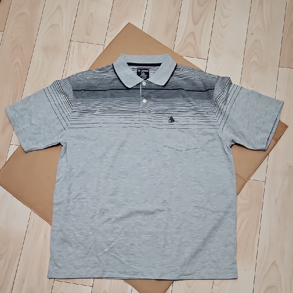 Gray Polo Shirt with Subtle Stripes and Classic Collar